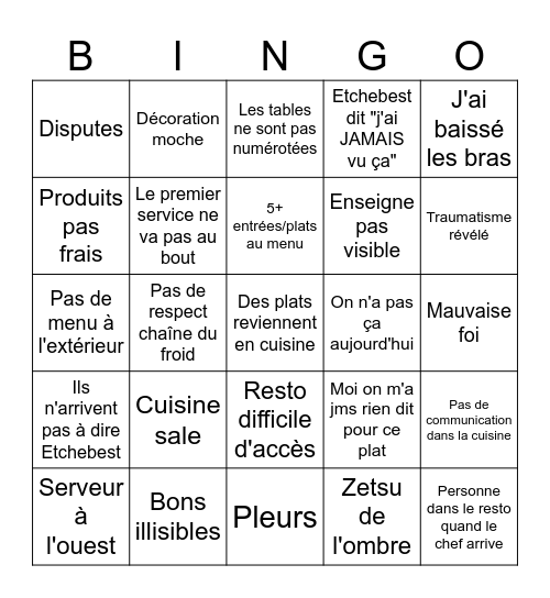 Cauch en cuis Bingo Card