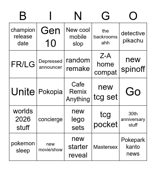 Pokemon Day 2025 Bingo Card