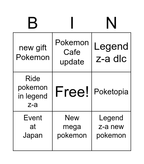 Pokemon Bingo Card