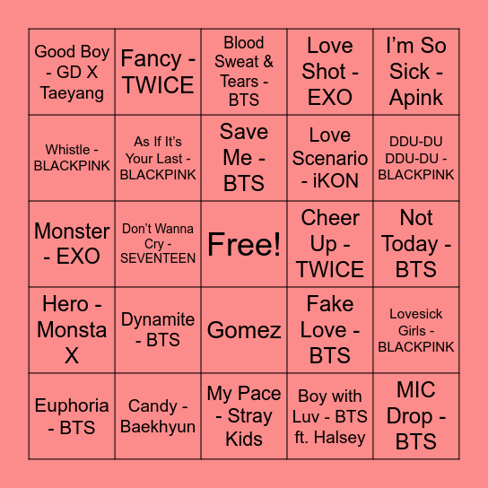 KPOP Bingo Card