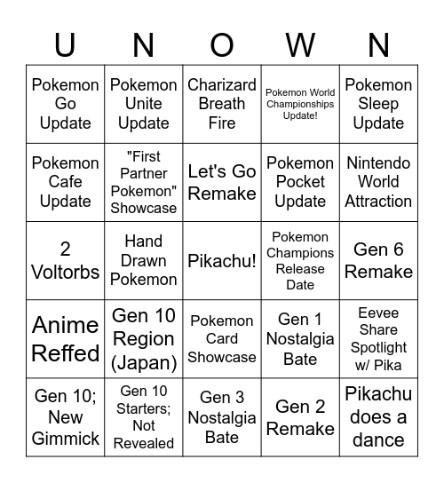 Pokemon Direct Bingo - 2/27/26 Bingo Card