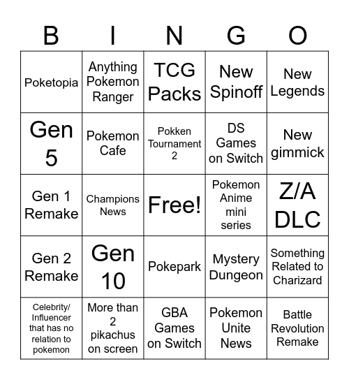 Pokemon Presents Feb 2026 Bingo Card