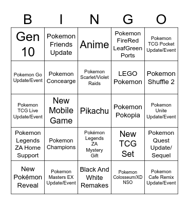 Pokemon Day 2026 Bingo Card