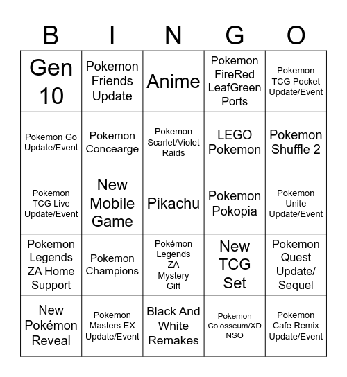 Pokemon Day 2026 Bingo Card