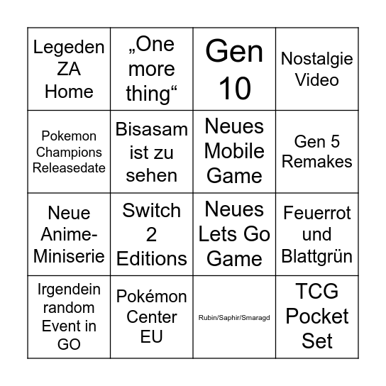 30 Jahre Pokemon Presents Bingo Card