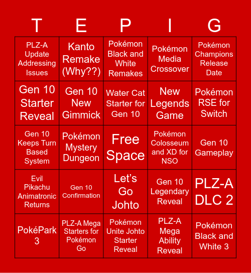 Pokémon Day Bingo Card
