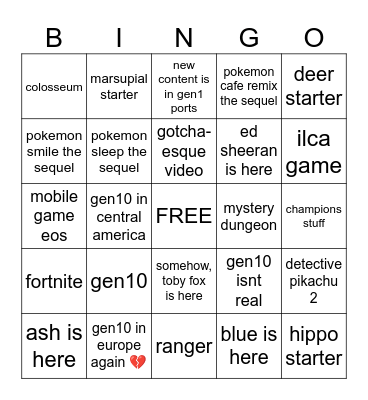 pokemon day bingo Card