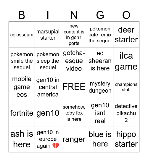 pokemon day bingo Card