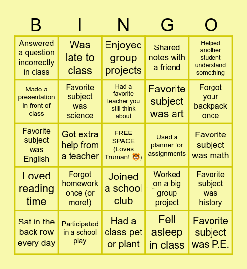LTC 2044 Classroom Bingo Card