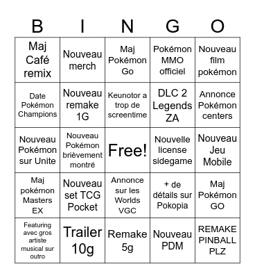 Pokémon Day Live Bingo Card