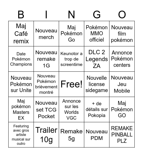 Pokémon Day Live Bingo Card
