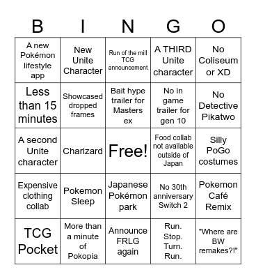 Undercooked Pokemon Day Bingo Card