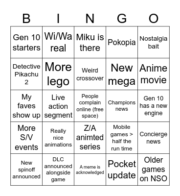 Pokemon Presents Bingo Card