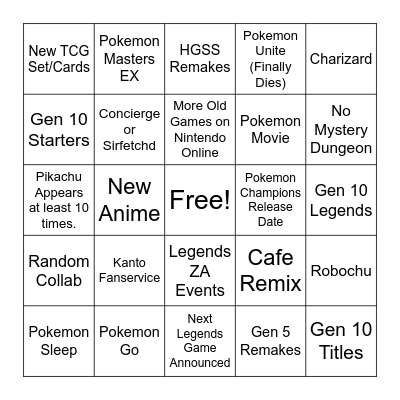 Pokemon Presents 2026 Bingo Card