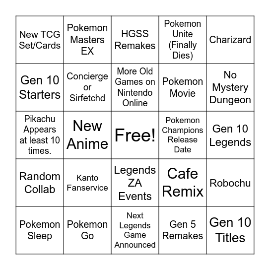 Pokemon Presents 2026 Bingo Card