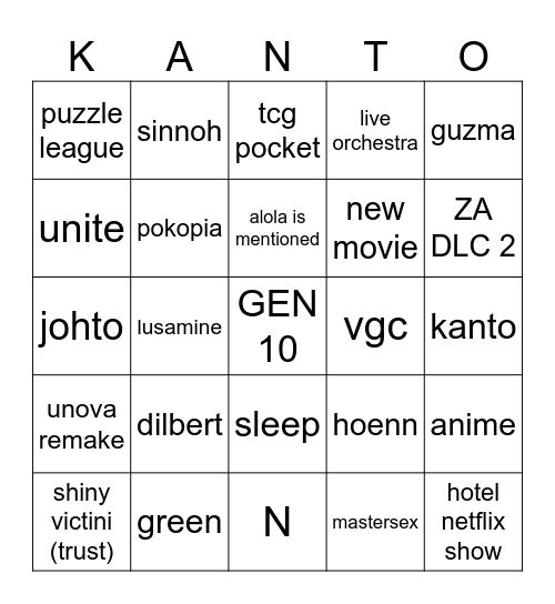 30th year of kantoslop Bingo Card
