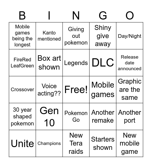 Untitled Bingo Card