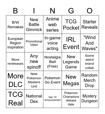 Pokemon Presents 26 Bingo Card