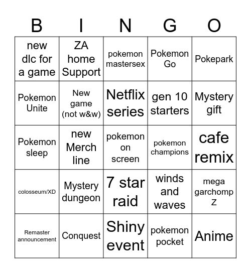 Pokemon presents 2026 Bingo Card