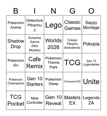 Pokemon Presents Bingo Card