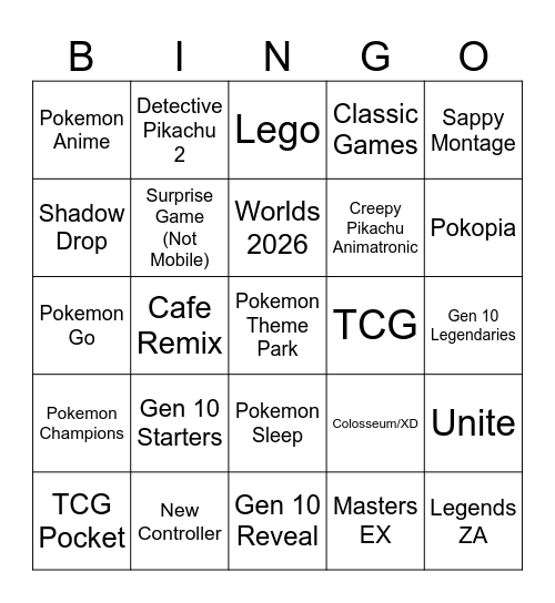 Pokemon Presents Bingo Card