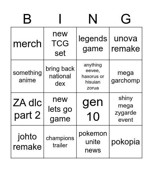 Untitled Bingo Card
