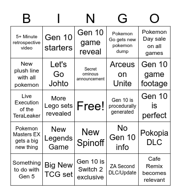 Pokemon Day 2026 Bingo Card