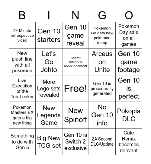 Pokemon Day 2026 Bingo Card