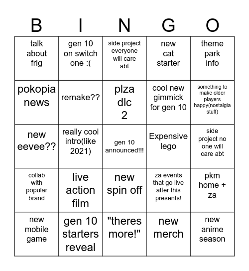 Pokémon 30! Bingo Card