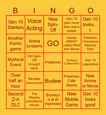 Pokemon Day Bingo Card