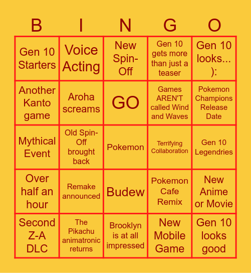 Pokemon Day Bingo Card