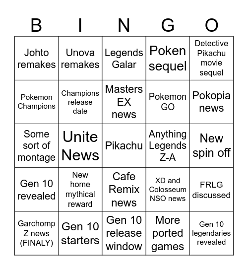 Pokemon Day Presents 2026 Bingo Card