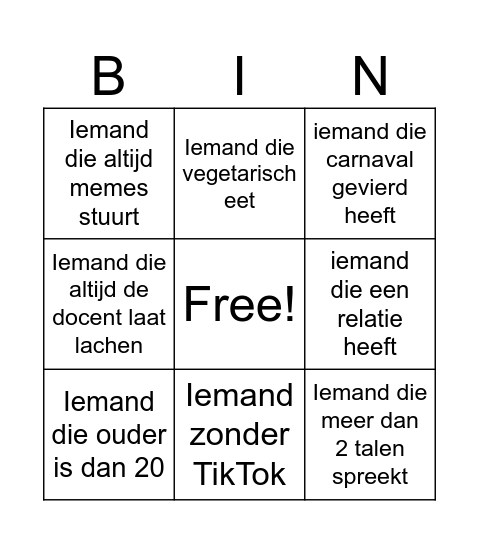 klasgenoten Bingo Card