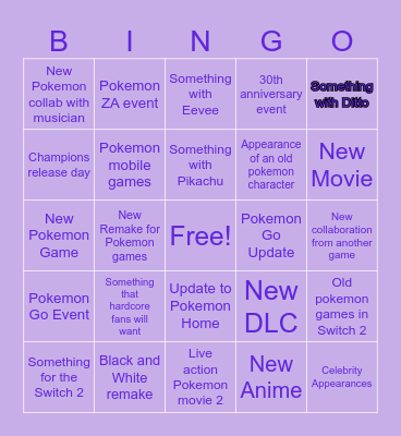 Pokemon Bingo Card