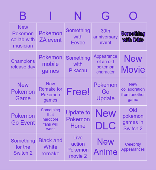 Pokemon Bingo Card