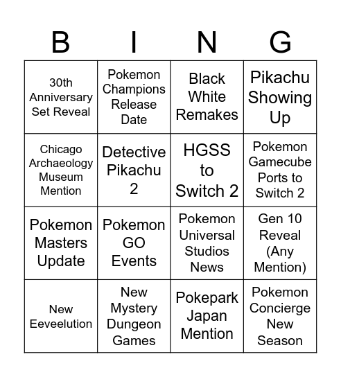 30th Anny Baby Bingo Card