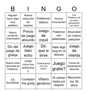 Pokémon day 2026 Bingo Card