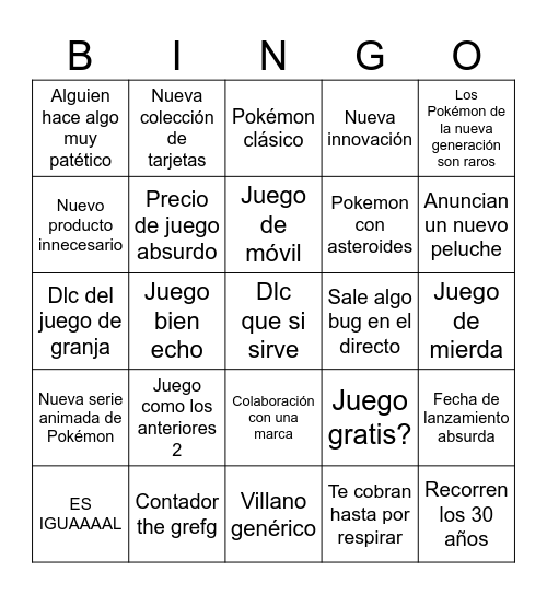 Pokémon day 2026 Bingo Card