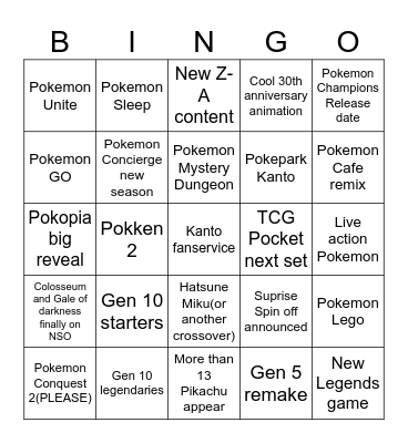 Pokemon Presents 2026 Bingo Card