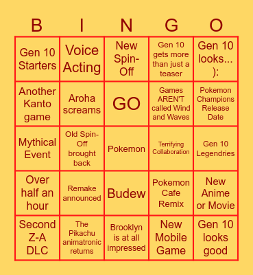 Pokemon Day Bingo Card