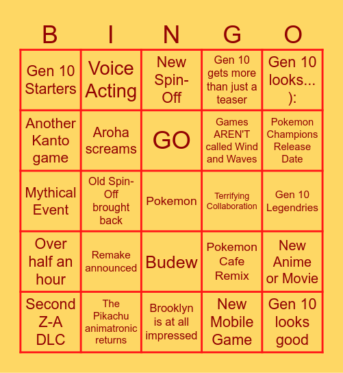 Pokemon Day Bingo Card