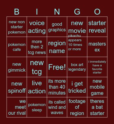 pokemon presents Bingo Card