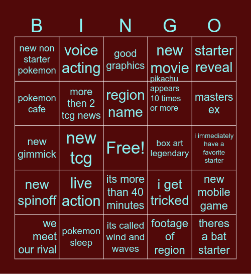 pokemon presents Bingo Card