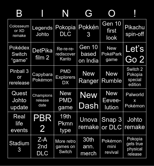 Pokémon Presents 2026 Bingo Card