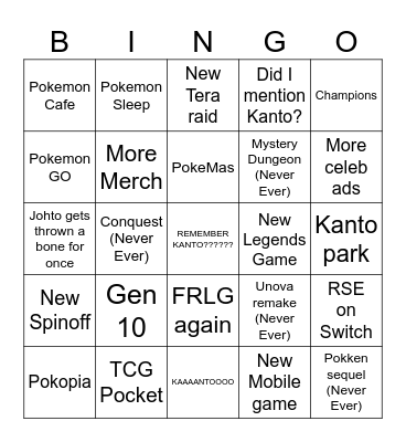 Pokemon Presents Bingo Card