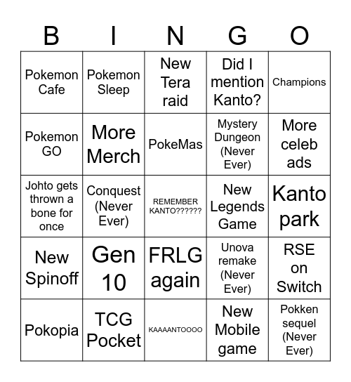 Pokemon Presents Bingo Card