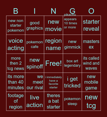 pokemon presents Bingo Card