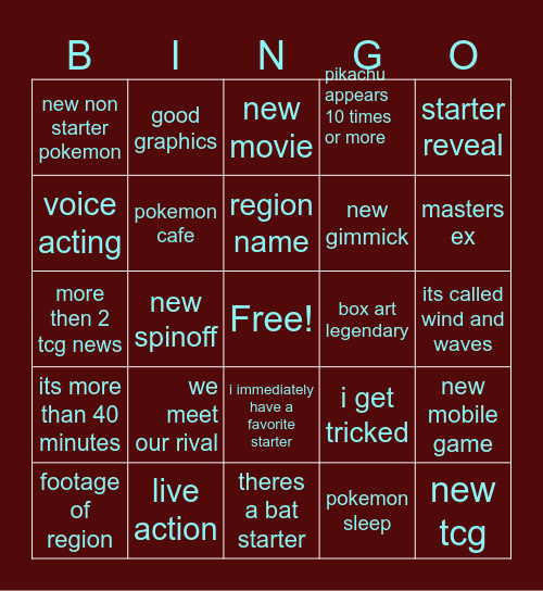 pokemon presents Bingo Card