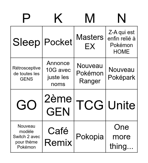 Pokémon Presents Février 2026 Bingo Card