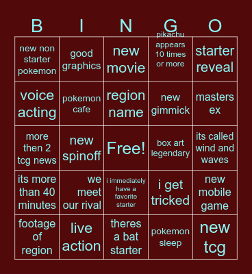 pokemon presents Bingo Card